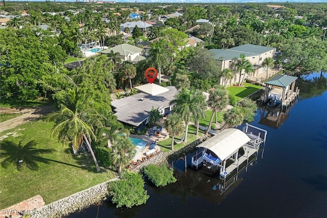 bird's eye view featuring a water view