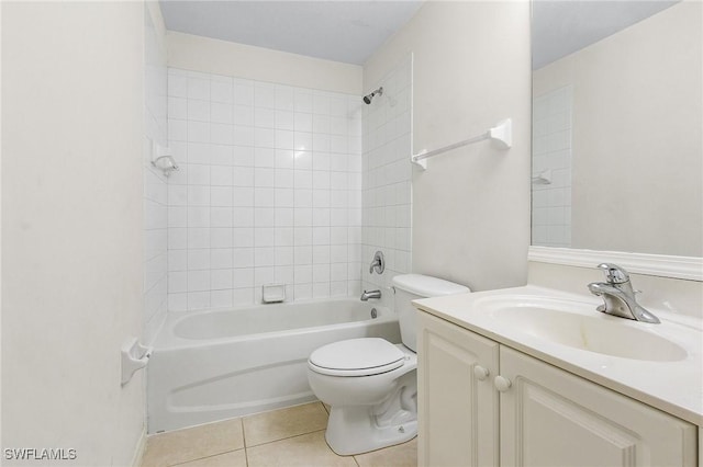 full bathroom featuring tile patterned flooring, vanity, toilet, and tiled shower / bath