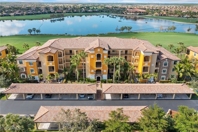 aerial view with a water view