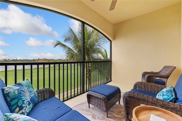 balcony with ceiling fan