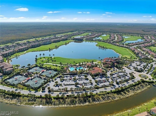 bird's eye view featuring a water view