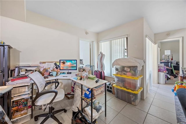 office with light tile patterned floors