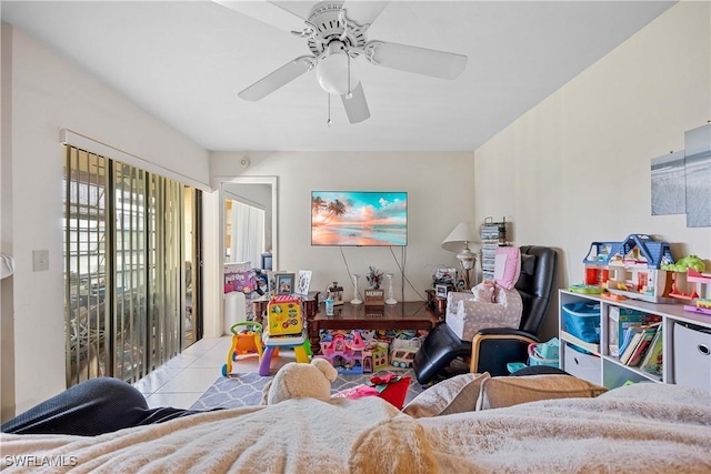 interior space featuring ceiling fan