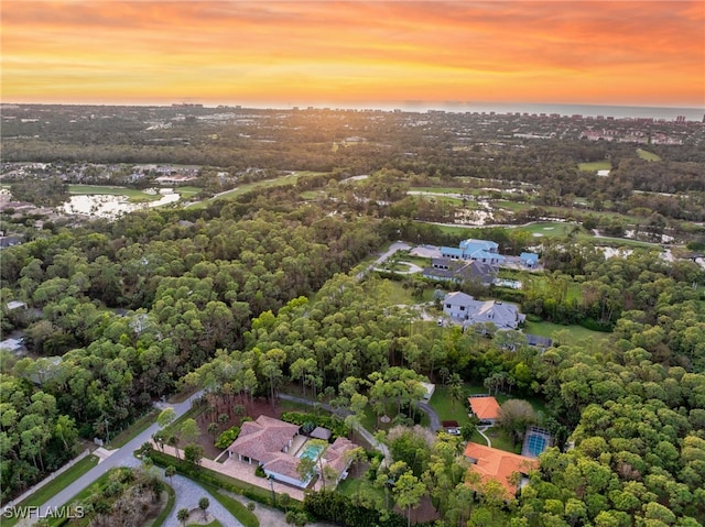 view of aerial view at dusk