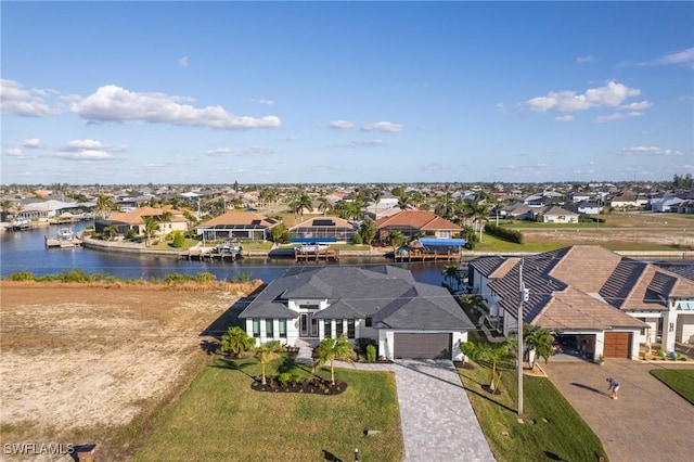 aerial view with a water view