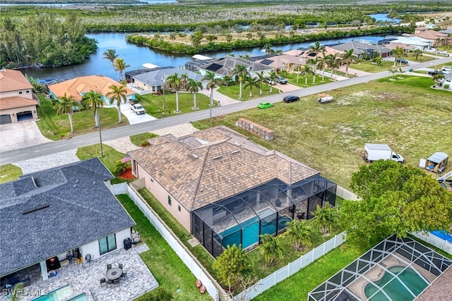 aerial view with a water view