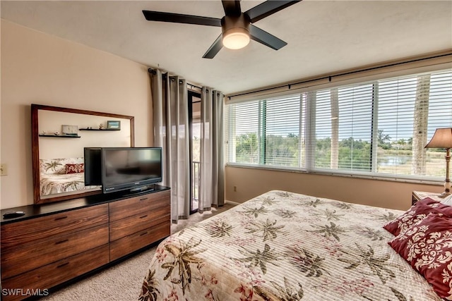 bedroom featuring carpet flooring and ceiling fan