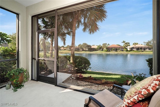 entryway featuring a water view