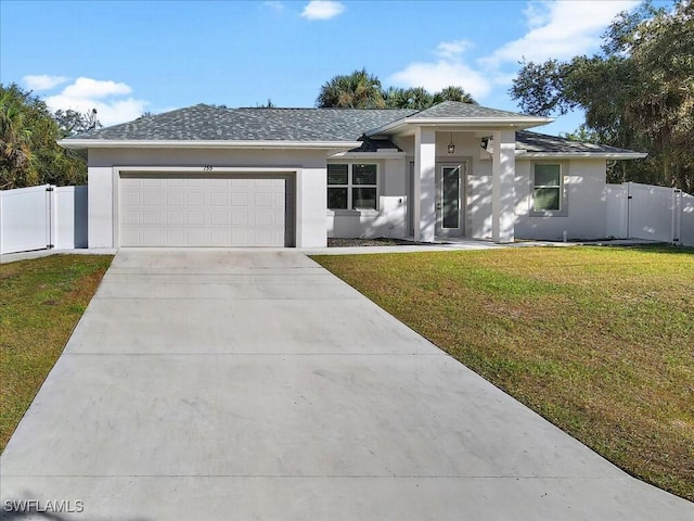 view of front facade with a front lawn and a garage