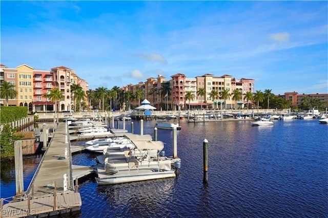 view of dock with a water view