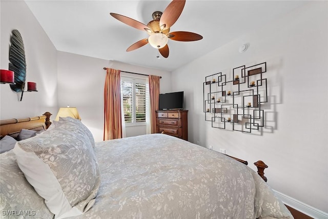 bedroom featuring ceiling fan and wood-type flooring