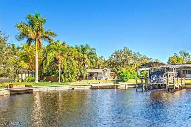 dock area featuring a water view