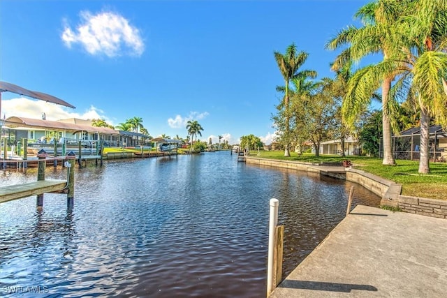 view of dock with a water view