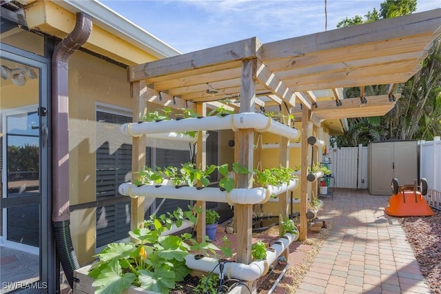 view of patio featuring a pergola