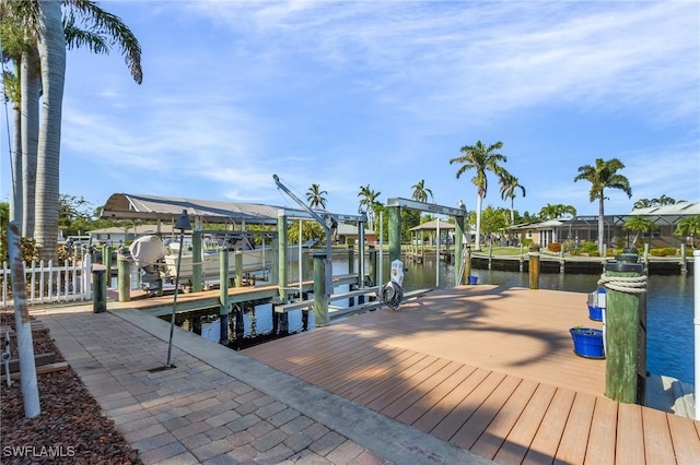 dock area with a water view