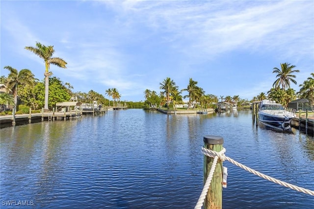 view of dock with a water view