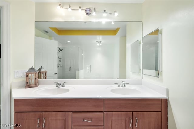 bathroom featuring vanity and walk in shower