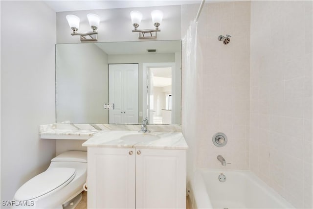 full bathroom featuring vanity, toilet, and shower / bath combo with shower curtain