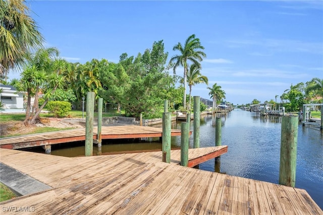 dock area with a water view