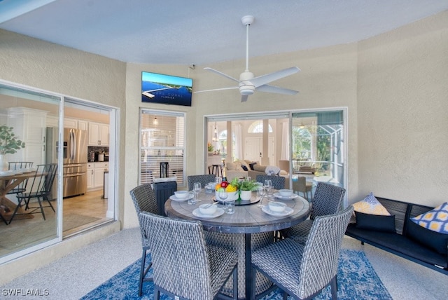 dining area featuring ceiling fan