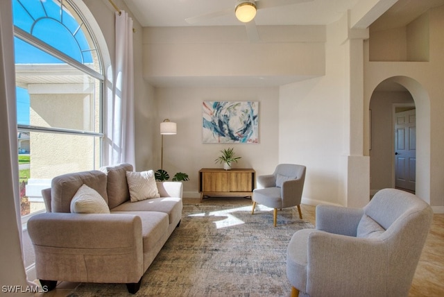 living room with ceiling fan