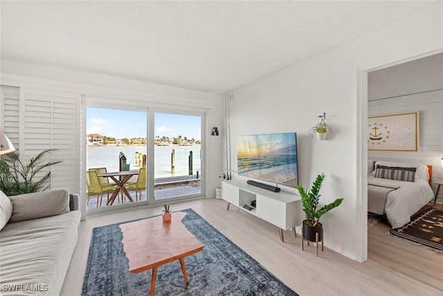 living room with light hardwood / wood-style flooring