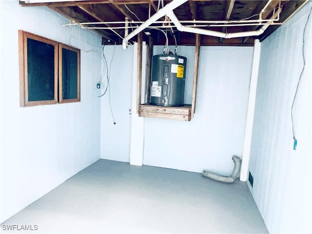 basement featuring water heater