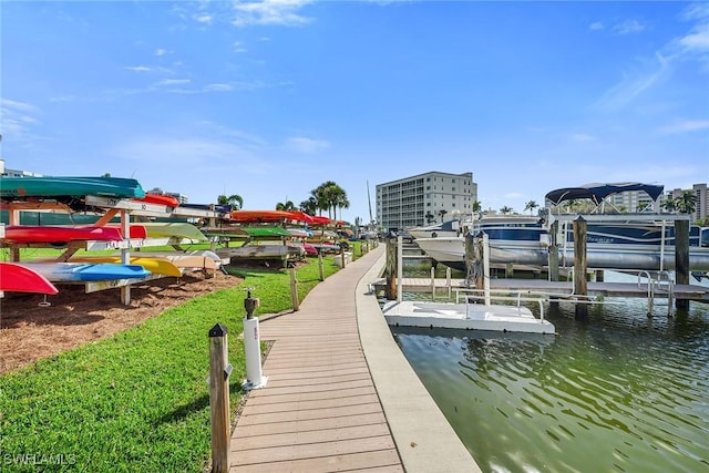 dock area with a water view