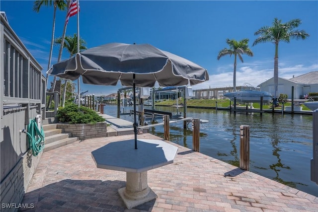 view of dock featuring a water view