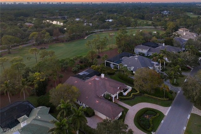 view of aerial view at dusk