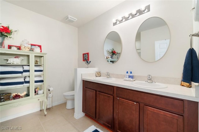 bathroom with tile patterned flooring, vanity, and toilet