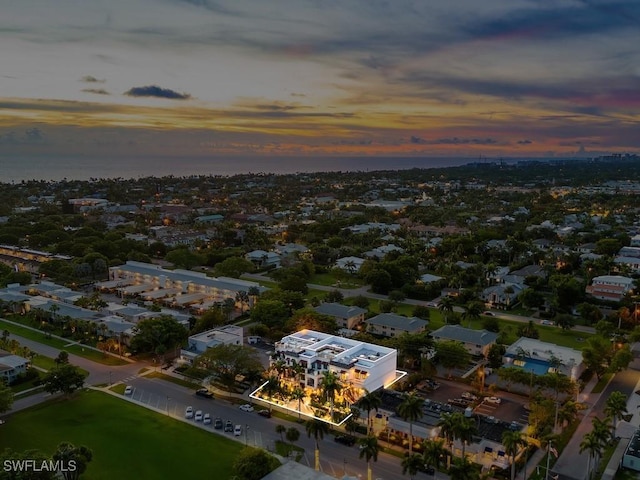 view of aerial view at dusk