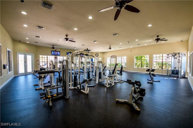 workout area featuring french doors