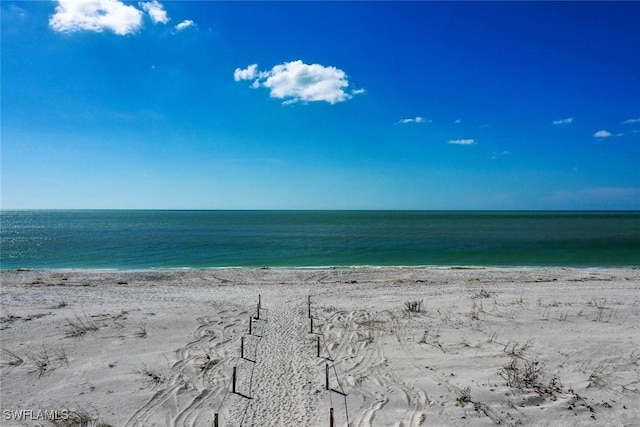 property view of water featuring a view of the beach