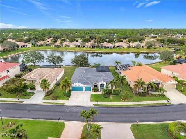 aerial view with a water view