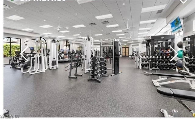 gym with a drop ceiling