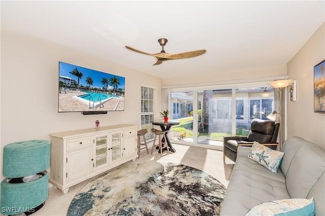 living room with ceiling fan