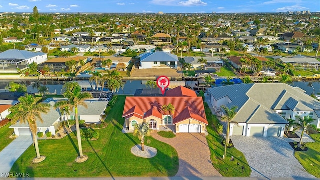 bird's eye view featuring a water view