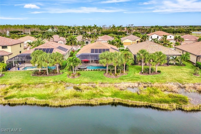 aerial view featuring a water view