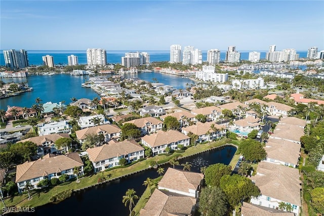 aerial view with a water view