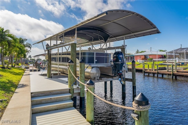 view of dock with a water view