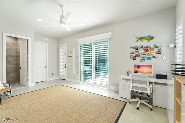 office area featuring ceiling fan