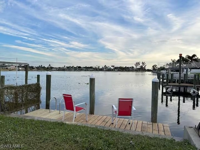 view of dock with a water view