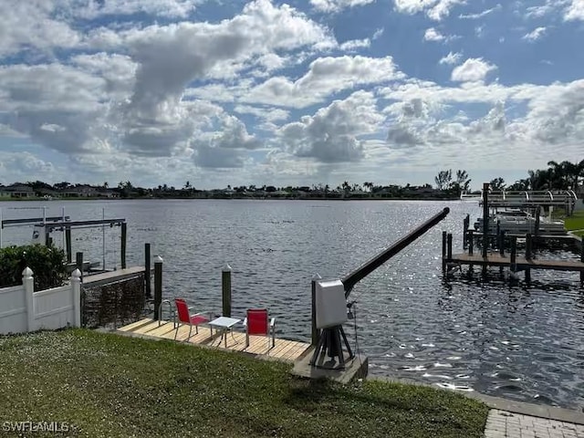 view of dock with a water view