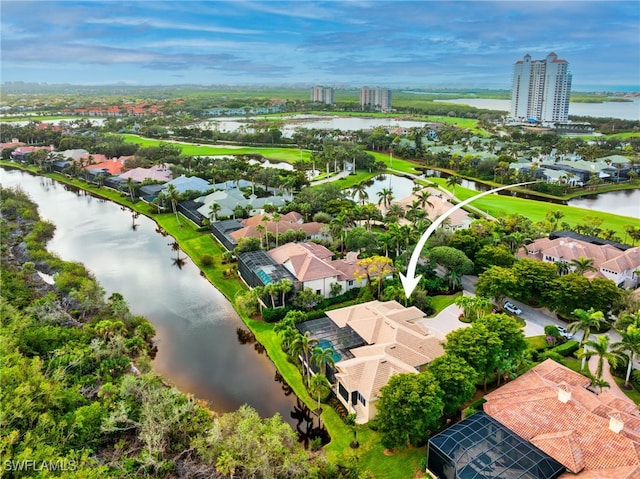 bird's eye view featuring a water view