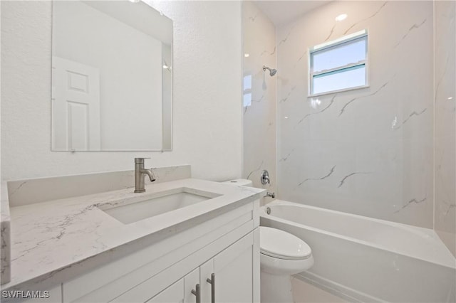 full bathroom featuring shower / tub combination, vanity, and toilet