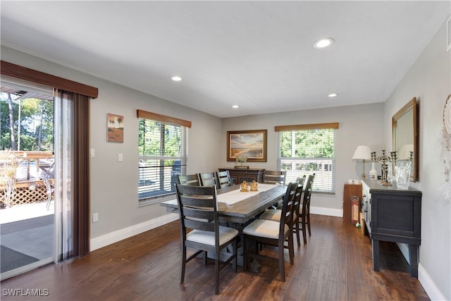 dining room featuring dark wood-type flooring and a wealth of natural light