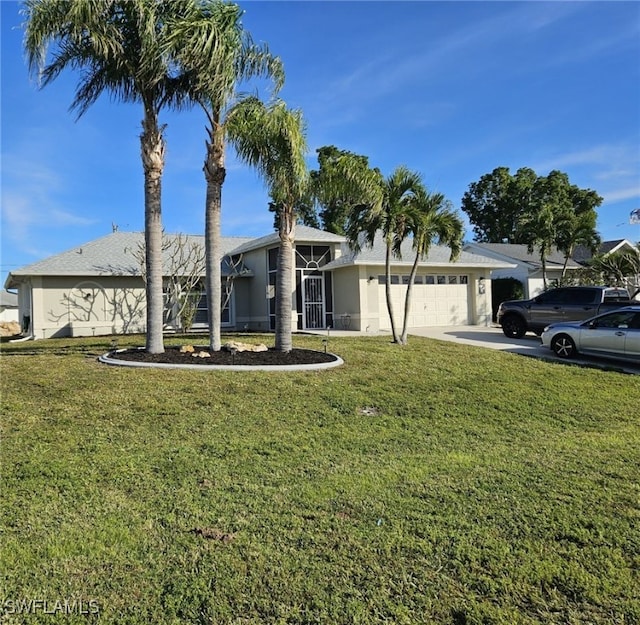 view of front facade featuring a garage and a front yard