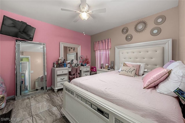 bedroom featuring ceiling fan