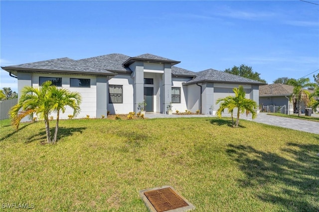 prairie-style home with a front lawn